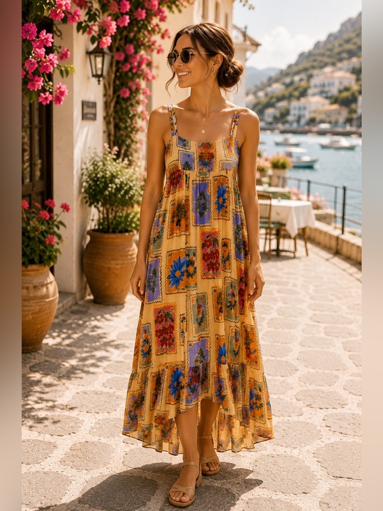 Paper Heart Dresses & Skirts - Paper Heart Anthropologie Linen Blend Floral Plant Stamped Maxi Dress Size S